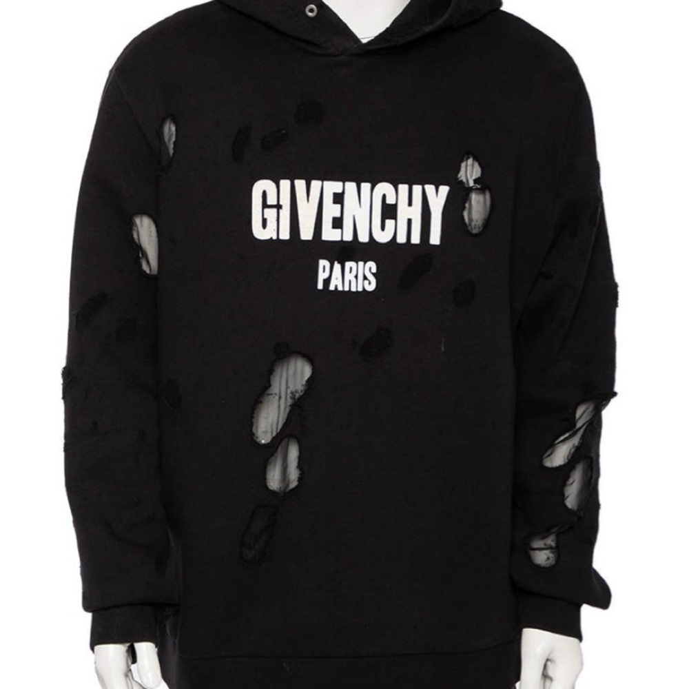 Givenchy Black Distressed Logo Hoodie